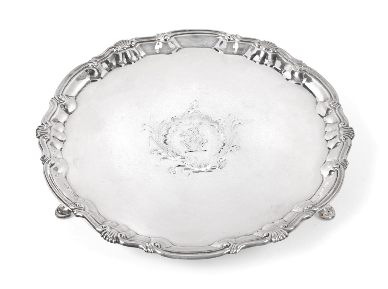 Lot 75 - A George II Silver Salver, by William Peaston, London, 1746, shaped circular and on three pad feet