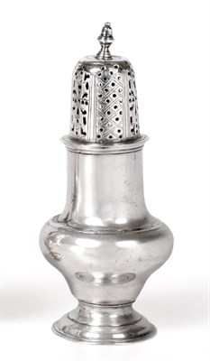 Lot 76 - A George II Silver Caster, by Samuel Wood, London, 1756, baluster and on spreading foot, the...