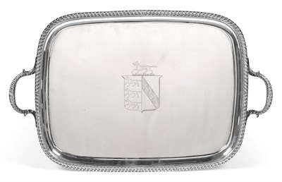 Lot 99 - A George III Silver Tray, by Solomon Hougham, London, 1816, oblong and with gadrooned border...