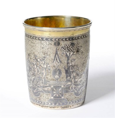 Lot 599 - A Russian Silver Gilt and Niello Beaker, 19th century, marks indistinct, of slightly flared...