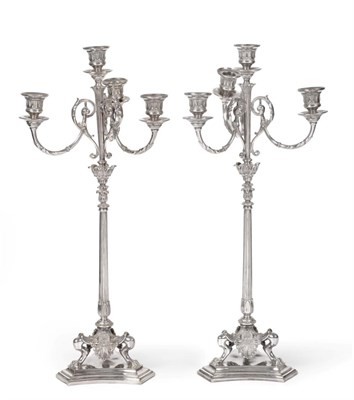 Lot 109 - A Pair of Victorian Silver-Plated Four-Light Candelabra, by Elkington, Second Half 19th...
