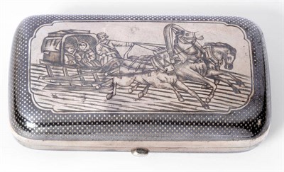 Lot 600 - A Russian Silver and Niello Cigarette Case, assay master's mark for Vasily Potsov, Moscow 1884,...