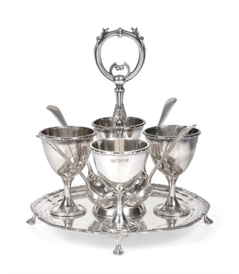 Lot 158 - A George V Silver Egg-Cruet, by Harrison Brothers and Howson, London, 1910, on shaped circular...
