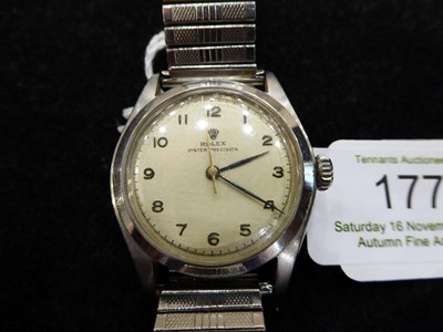 Lot 177 - A Stainless Steel Centre Seconds Wristwatch, signed Rolex, Oyster Precision, ref: 6082, circa 1950