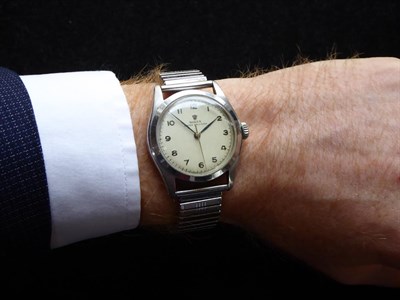 Lot 177 - A Stainless Steel Centre Seconds Wristwatch, signed Rolex, Oyster Precision, ref: 6082, circa 1950