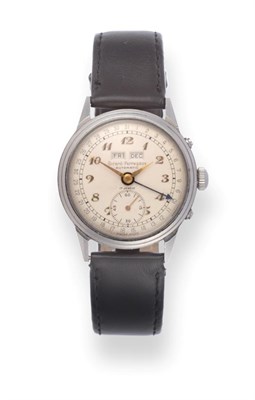 Lot 179 - A Stainless Steel Automatic Triple Calendar Wristwatch, signed Girard Perregaux, ref: 6083,...