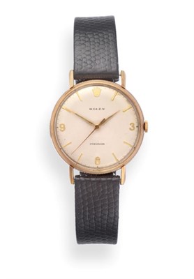 Lot 183 - A 9ct Gold Centre Seconds Wristwatch, signed Rolex, Precision, 1968, (calibre 1215) lever...
