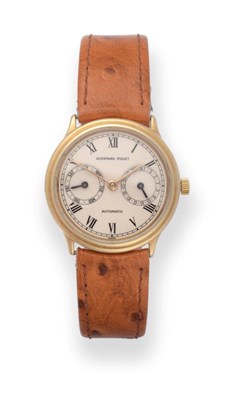 Lot 184 - An 18ct Gold Automatic Day/Date Wristwatch, signed Audemars Piguet, model: day/date calendar,...