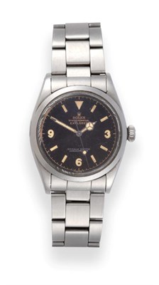 Lot 186 - A Rare Stainless Steel Automatic Centre Seconds Wristwatch, signed Rolex, Oyster, Perpetual,...