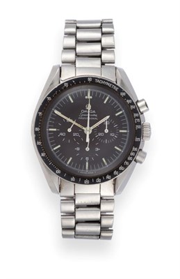 Lot 190 - A Stainless Steel Chronograph Wristwatch, signed Omega, Model: Speedmaster, Professional, Moon...
