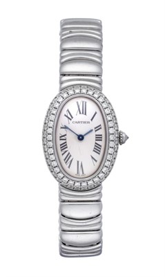 Lot 191 - A Lady's 18ct White Gold Diamond Set Wristwatch, signed Cartier, model: Baignoire Joaillerie,...
