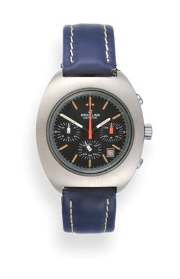 Lot 199 - A Stainless Steel Chronograph Wristwatch, signed Breitling, model: Long Playing 7103, Geneve,...