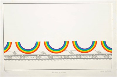 Lot 612 - Patrick Hughes (b.1939) "Rainbows on a train" Signed, numbered 89/150, inscribed and dated...