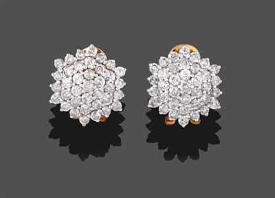 Lot 315 - A Pair of 18 Carat Gold Diamond Cluster Earrings, the round brilliant cut diamonds in white fronted