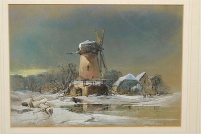 Lot 622 - Thomas Charles Leeson Rowbotham NWS (1823-1875) Frozen landscape with a figure by a windmill Signed