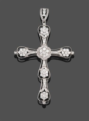 Lot 331 - An 18 Carat White Gold Diamond Cross Pendant, the shaped cross set with round brilliant cut...