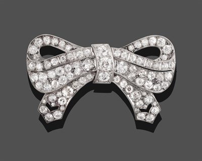 Lot 332 - A Diamond Bow Brooch, modelled as a ribbon bow with pointed ends and set throughout with old...