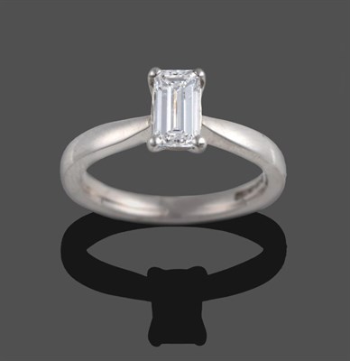 Lot 361 - An 18 Carat White Gold Diamond Solitaire Ring, the emerald-cut diamond in a corner claw setting, to