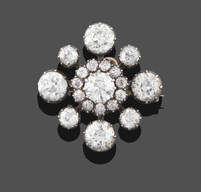 Lot 375 - A Diamond Set Brooch, circa 1880, the square form comprised of old brilliant cut diamonds, a...