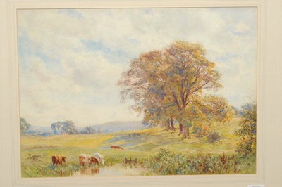 Lot 627 - Attributed to Sir Ernest Albert Waterlow RA, PRWS (1850-1919) Landscape with cattle watering beside