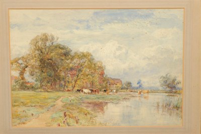 Lot 628 - Attributed to Sir Ernest Albert Waterlow RA, PRWS (1850-1919) Summer river landscape with...