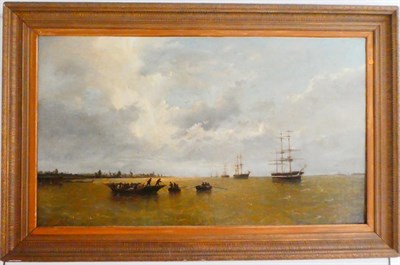 Lot 517 - Louis de Burbure (1837-1872) Belgian  Masted ships and other vessels off the coast in a calm...