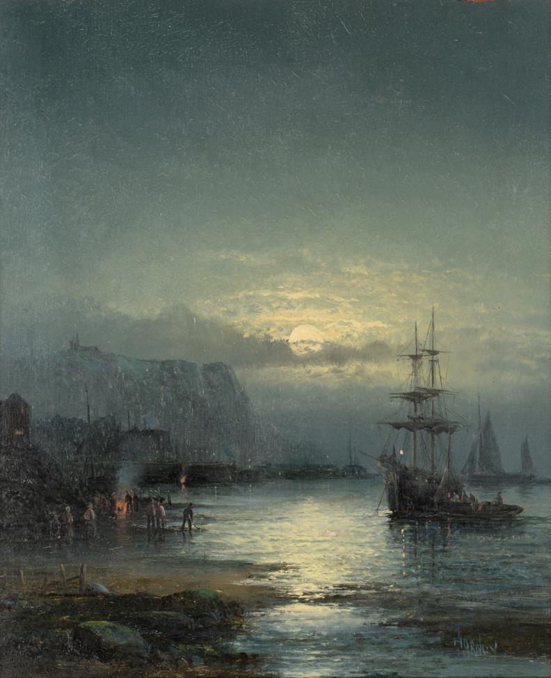 Lot 519 - William Thornley  (fl.1858-1898) Nocturne seascape  Signed, oil on canvas, 34cm by 28.5cm   See...