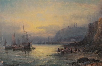 Lot 520 - William Thornley (fl.1859-1898)  ''Whitby'' Fisherfolk at rest and unloading beached boats on a...