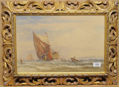 Lot 629 - William James Callcott (1843-1890) Figures in fishing boats in a swell off a coastline Signed,...