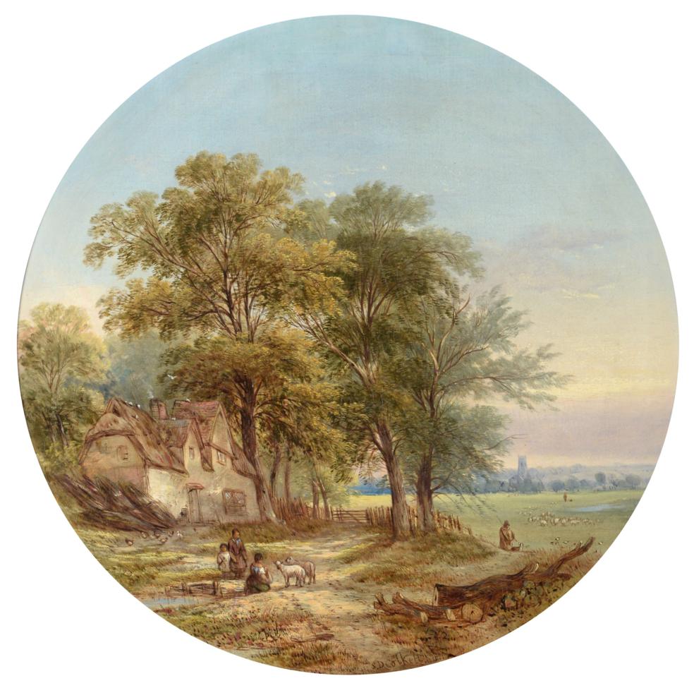 Lot 525 - Samuel David Colkett (1800-1863) Children feeding lambs in an extensive landscape  Signed and dated