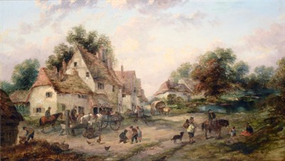 Lot 528 - Georgina Lara (fl.1862-1871) A bustling village scene with vegetable seller Signed, oil on...