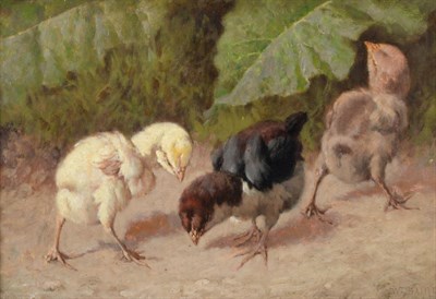 Lot 533 - William Baptiste Baird (1847-1917) American  Three chicks Signed, oil on canvas, 21cm by 32cm...