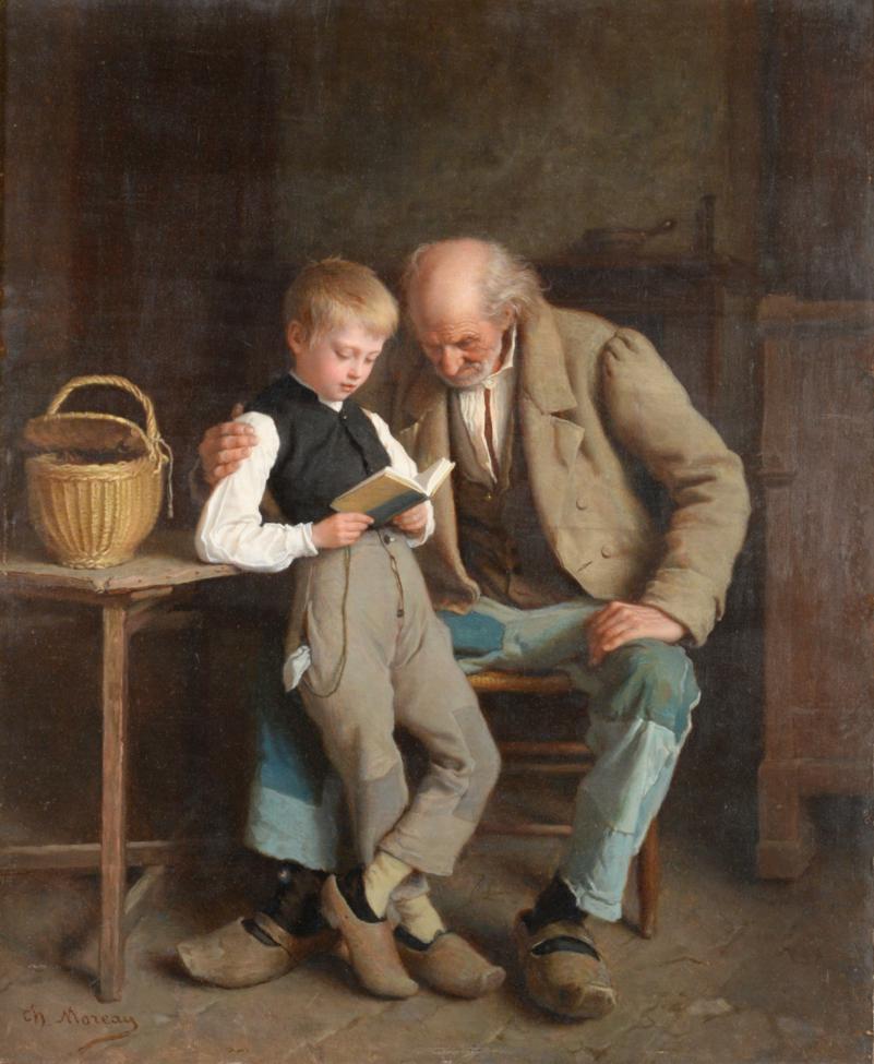 Lot 536 - Charles Moreau (1830-1891) French Reading Time Signed, oil on panel, 59.5cm by 49.5cm See...