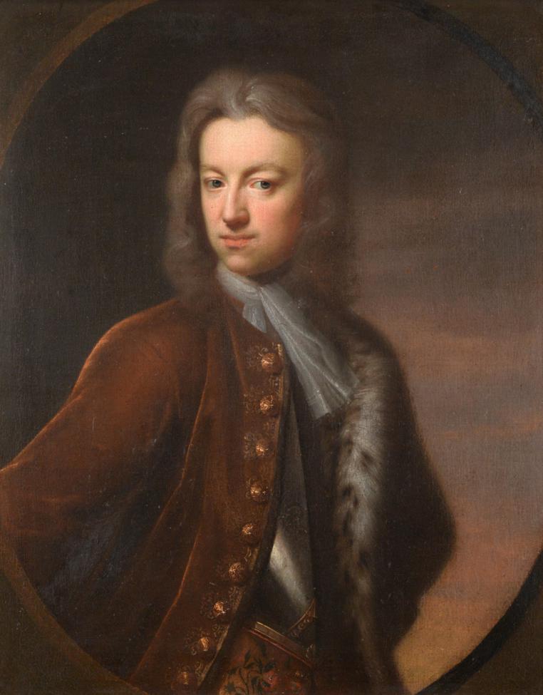 Lot 549 - British School (18th century) Portrait of a gentleman, half length, wearing a brown coat and ermine