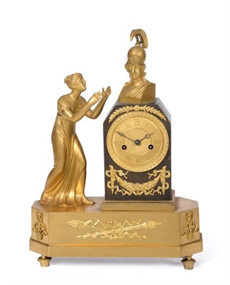 Lot 563 - A French Bronze Ormolu Striking Mantel Clock, circa 1830, case is depicting a figure of a lady with