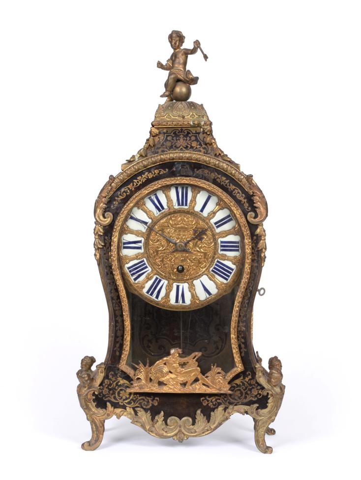 Lot 569 - ~ A French ''Boulle'' Pull Quarter Repeat Table Timepiece, 18th century, the elaborate...