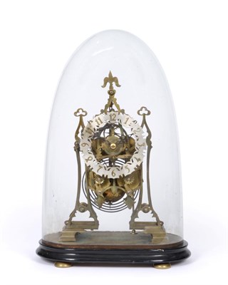 Lot 572 - A Brass Skeleton Striking Mantel Clock, circa 1890, 6-inch silvered chapter ring with Arabic...