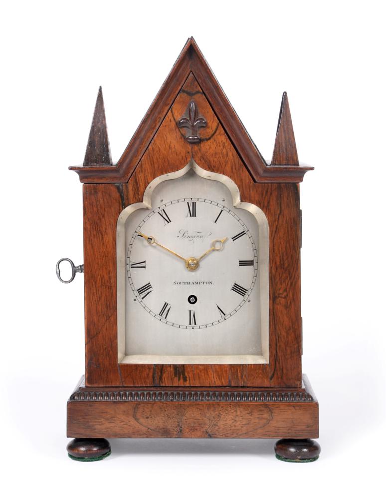 Lot 573 - A Small Rosewood Mantel Timepiece, signed Simson, Southampton, circa 1835, the Gothic style...