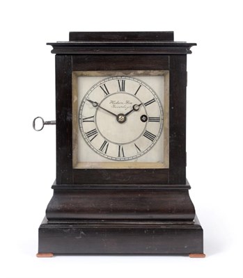 Lot 576 - A Small Ebony Veneered Mantel Timepiece, signed Hudson Fox, Beverley, circa 1840, stepped pediment
