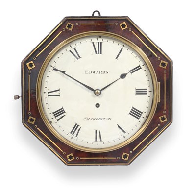 Lot 587 - A Mahogany and Brass Inlaid Wall Timepiece, signed Edwards, Shoreditch, circa 1840, octagonal...
