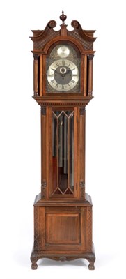 Lot 598 - A Mahogany Chiming Longcase Clock, circa 1900, swan neck pediment, carved Corinthian capped...