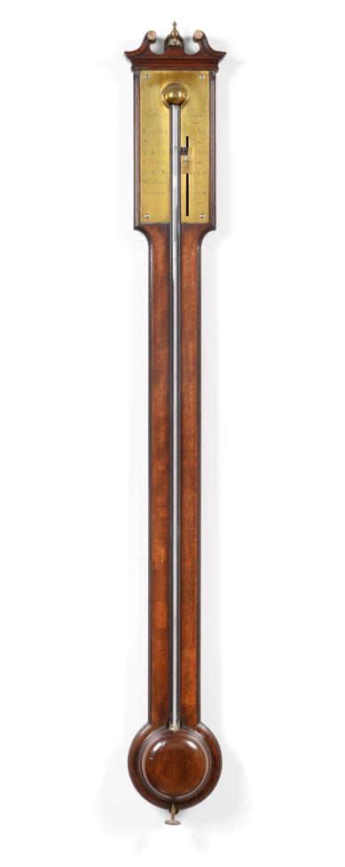 Lot 605 - A George III Mahogany Stick Barometer, signed Dollond, London, circa 1800, exposed mercury tube...