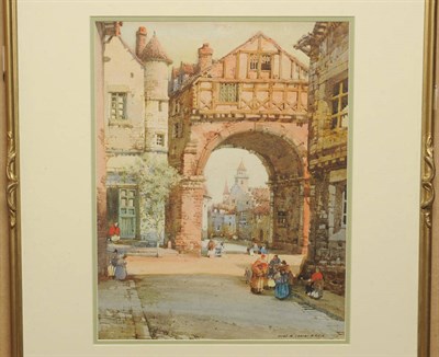 Lot 641 - Noel Harry Leaver ARCA (1889-1951) Figures in a street beside a town gateway Signed, pencil and...