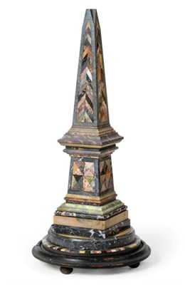 Lot 643 - A Specimen Marble Obelisk, late 19th century, of typical form with various coloured stones in...
