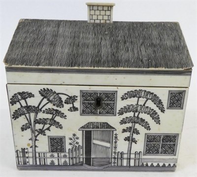 Lot 646 - A Vizagapatam Ivory Sewing Box, late 18th/early 19th century, in the form of a cottage, the...