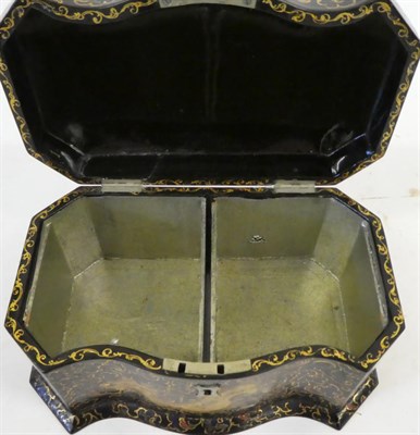 Lot 647 - A Jennens & Bettridge Papier-Mâché Tea Caddy and Hinged Cover, circa 1840, of serpentine...