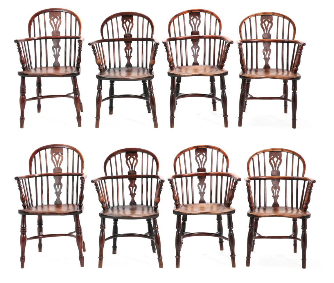 Lot 664 - A Matched Set of Eight Mid 19th Century Yewwood and Elm-Seated Windsor Armchairs, one stamped...