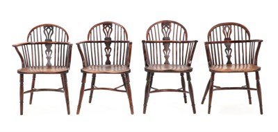 Lot 667 - A Matched Set of Four Mid 19th Century Yewwood Spindle Back Windsor Armchairs, Nottinghamshire...