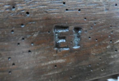 Lot 668 - A Set of Three English Joined Oak Back Stools, circa 1700, each seat rail stamped EI, with wavy...