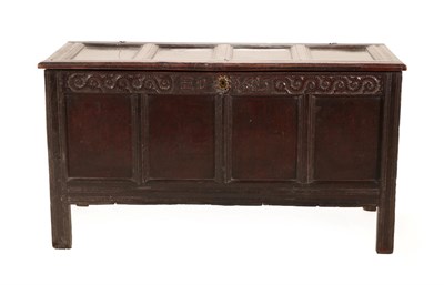 Lot 677 - A 17th Century Joined Oak Chest, initialled ED and dated 1683, the hinged lid with four moulded...